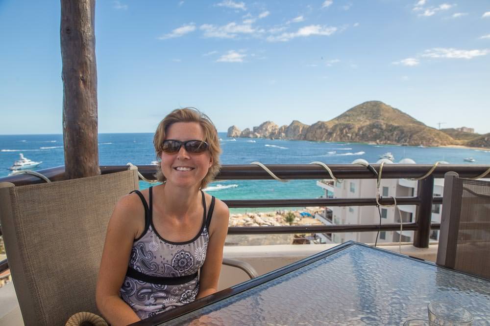 This is about as close as we got to having a look at land's end arch. It is there next to Emma's noggin. This is about as close as we got to having a look at land's end arch. It is there next to Emma's noggin.