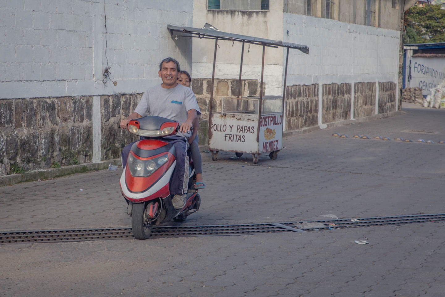 Half the family (Rafael and daughter, Maria) zipping back through town on the scooter. No doubt bringing with them the ingredients for delicious chocolate pancakes. Even now I want to drive back and eat some of these for breakfast.