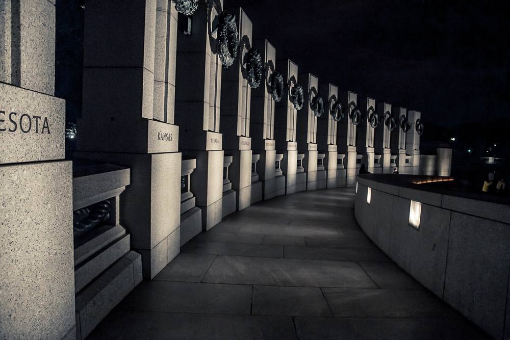 World War II Memorial, Washington DC, at night