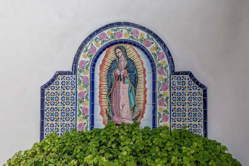 Interior tiling depicting Nuestra Señora de Guadalupe.